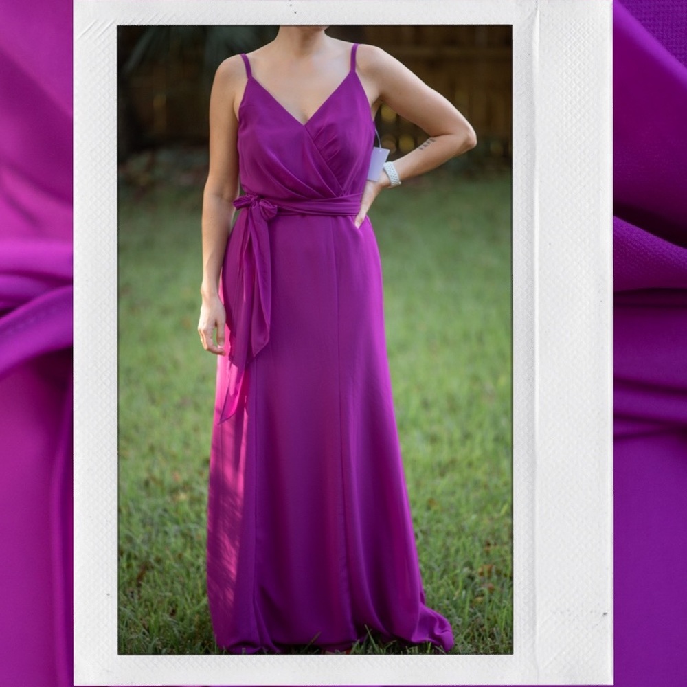 Social Bridesmaids 8181, Persian Plum Matte Chiffon, Wrap Dress, Size 4